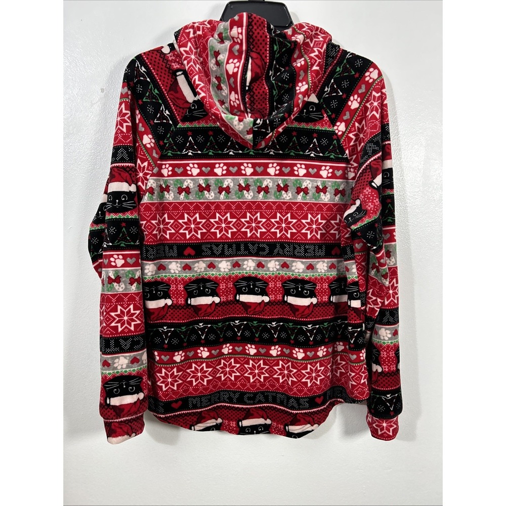 No Boundaries Junior XL 15/17 Red Hoodie Pocket Merry Catmas Cat Holiday 6449 - Picture 9 of 9
